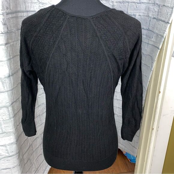 V-neck 3/4 sleeve open knit sweater black sz small - Picture 8 of 8